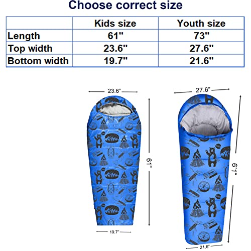 KidzAdventure Mummy Style 32 – 59F Kids Sleeping Bag with Pillow Sleeve, 4 Season, Lightweight and Backpacking Style, Idea...