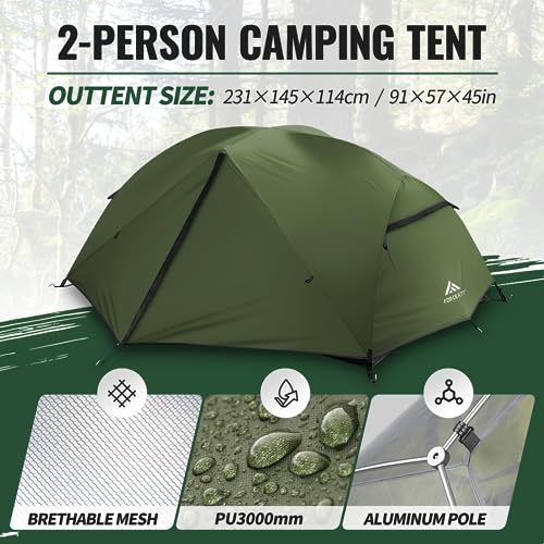 Forceatt Tent for 2 and 3 Person is Waterproof and Windproof, Camping Tent for 3 to 4 Seasons,Lightweight Aluminum Pole Ba...