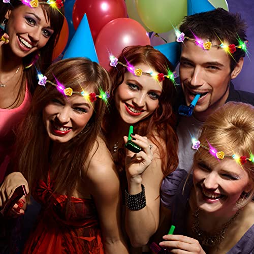 PTHTECHUS 12 Pack LED Flower Headband Crown, Halloween Glow in The Dark Party Supplies Wreath Headdress for Men Women Hair...