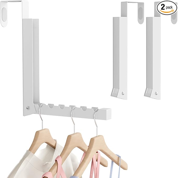2 Pack Over The Door Hangers, Folding Over The Door Drying Rack for Laundry, Over The Door Clothes Hanger, Door Hanger for Clothing, Over The Door Hooks, Door Clothes Drying Rack,Portable,White