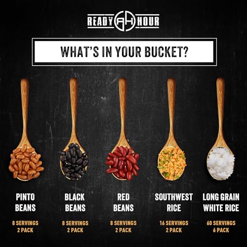 Ready Hour Beans Trio with Rice Kit Bucket (100 Servings) Survival Beans and Rice, Survival Food Storage, Emergency Prepar...