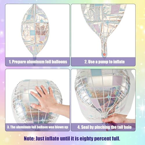 4pcs Big Disco Ball Balloons, Disco Ball Ballons Decorations Big Disco Ball Balloons Mirror Ball Balloons for 70s Baby Sho...