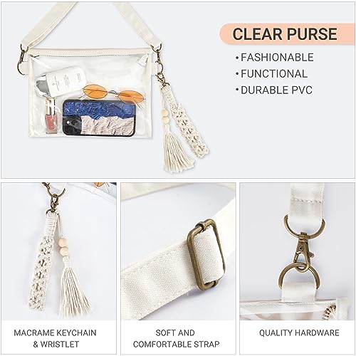Mkono Clear Bag Stadium Approved, Small Purse for Women with Macrame Wristlet Transparent Concert Crossbody Bag for Sport ...