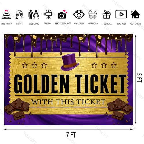 TOAOFY 7x5FT Chocolate Factory Backdrop Golden Ticket Backdrop Candy Party Background Kids Birthday Party Banner Baby Show...