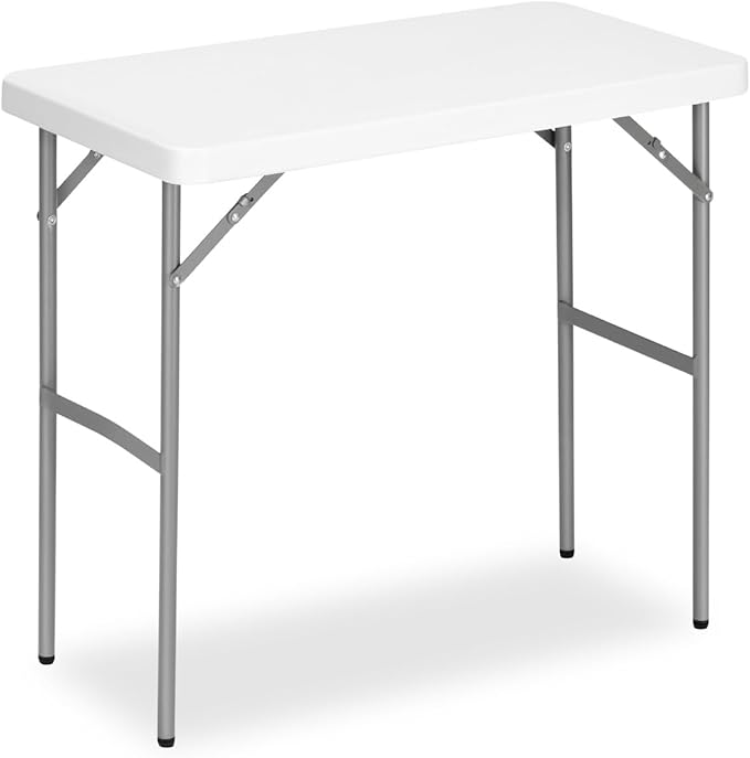 2.7ft Rectangular Folding Table for All-Occasion, Foldable Table with HDPE Tabletop and Steel Legs, Durable and Stable Sma...