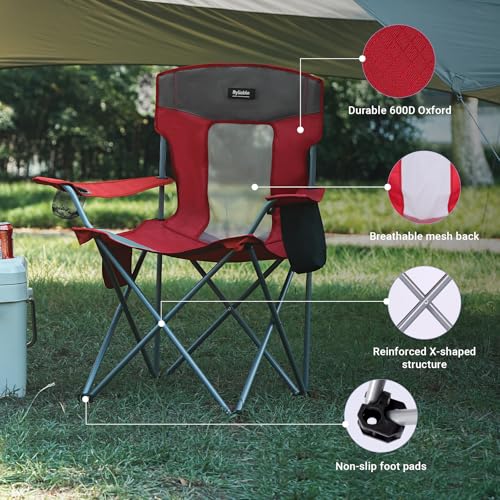 Camping Chairs Portable Folding Lightweight Outdoor Lawn Chair for Adults with Cooler Bag, Cup Holder and Side Pocket for ...