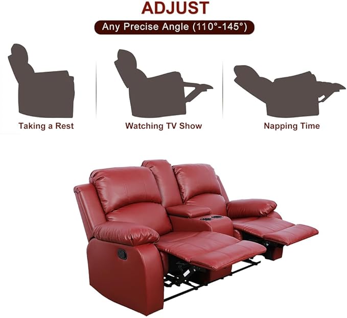 A Ainehome Living Room Furniture Set Leather Recliner Sofa Set Loveseat Chair Furniture Sofa Set for Living Room/Small Space/Rv/House/Office/Theater Seating (A-Red Leather, Loveseat)