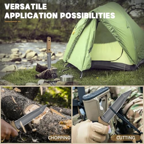 Purple Dragon Khaki Fixed Blade Outdoor Knife with Kydex Sheaths,D2 Steel Camping Knives for Bushcraft,Hiking and Wilderne...
