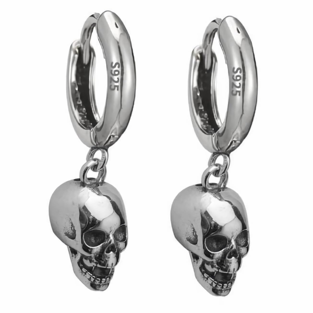 skull earrings for Women Girl Ladies,925 sterling silver Platinum plating skull Hoop earrings. (skull-01)