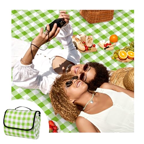 CUNCUI Picnic Camping Blankets, 3 Layers Thick Soft Gingham Blanket, Large 59X79IN Foldable Waterproof Rug, Portable Outdo...