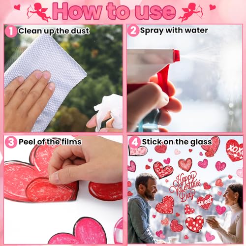 DIYDEC 6 Sheets Valentines Window Cling Double-Sided Pink Red Love Heart Window Stickers Happy Valentines Window Decals fo...