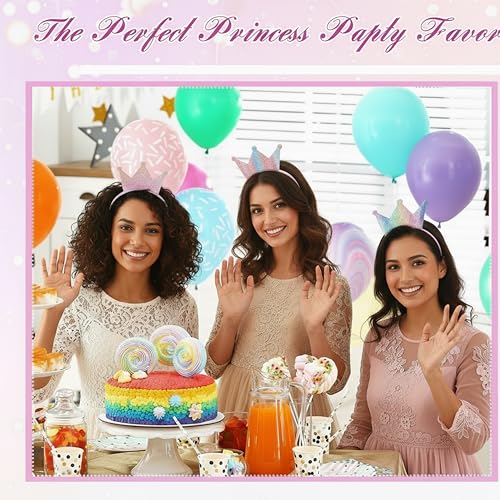 Juexica 12 Pack Princess Party Favors Princess Crowns Headband Decorations Glitter Sequin Headband for Birthday Proms Gift...