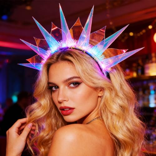 CAKURE Light Up Headband Led Crown Headbands Rave Headpiece Hair Accessories for Women