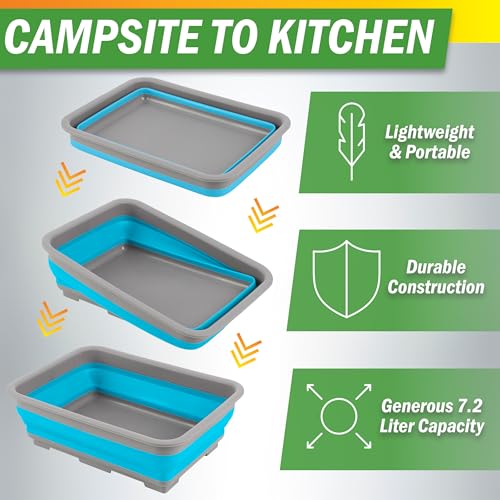Collapsible Bucket for Cleaning - 7.27L Foldable Wash Bin Dish Tub - Collapsible Wash Basin or Camping Sink for Beach, Tai...