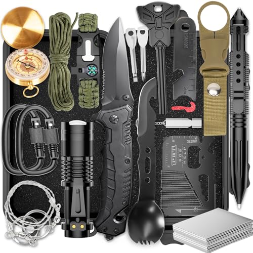 Survival Kits, Hiking and Camping Essentials, Emergency Survival Gear, Gifts for Men, Gifts for Dad, Husband, Teenagers, C...