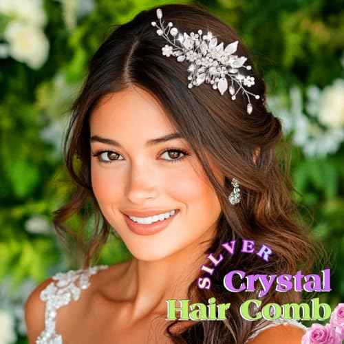 JEAIRTS Crystal Hair Comb Silver Bridal Pearl Headpiece Wedding Hair Accessories for Women