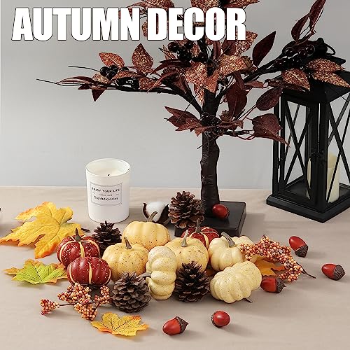 Artgar Pumpkin Decor Set, 23 PCS Fall Harvest Decorations Including Mini Pumpkins, Acorns, Pinecones, Berries, Maple Leave...