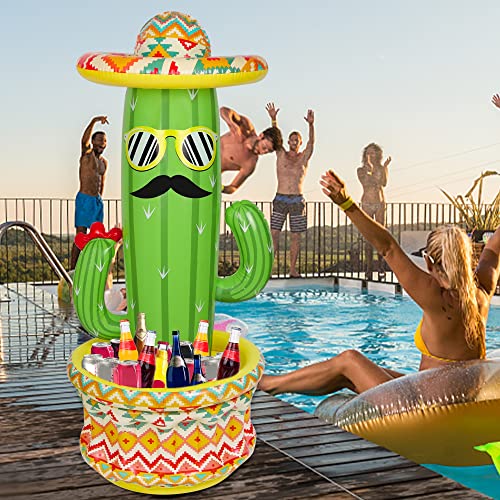 Triumpeek Inflatable Cactus Cooler, 55" Fiesta Cactus Ice Bucket Wearing Sombreros for Summer Swimming Pool Hawaiian Theme...