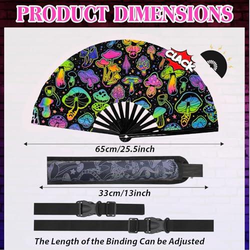 FEFURS 2PCS UV Glow Rave Fan,13in Large Folding Hand Rave Fan with 2 Rave Fan Thigh Holsters,Clack Fan for Line Dancing,Mu...
