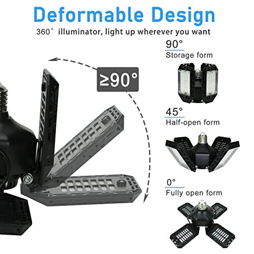 QiyuanLS LED Garage Light,150W Deformable Garage Ceiling Lights,15000LM, 4 Adjustable Panels, E26/E27 Shop Lights for Base...