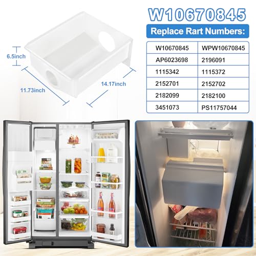 Upgraded W10670845 Refrigerator Ice Bucket Compatible with Whirlpool Ice Maker Replacement Parts WPW10670845 Removable Ice...