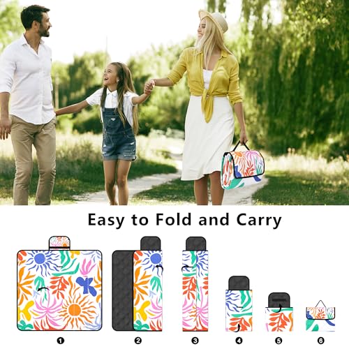 Picnic Blankets Waterproof Sandproof, 79''x79'' Extra Large Foldable & Portable Beach Blanket, 3-Layer Fabric Outdoor Mat ...