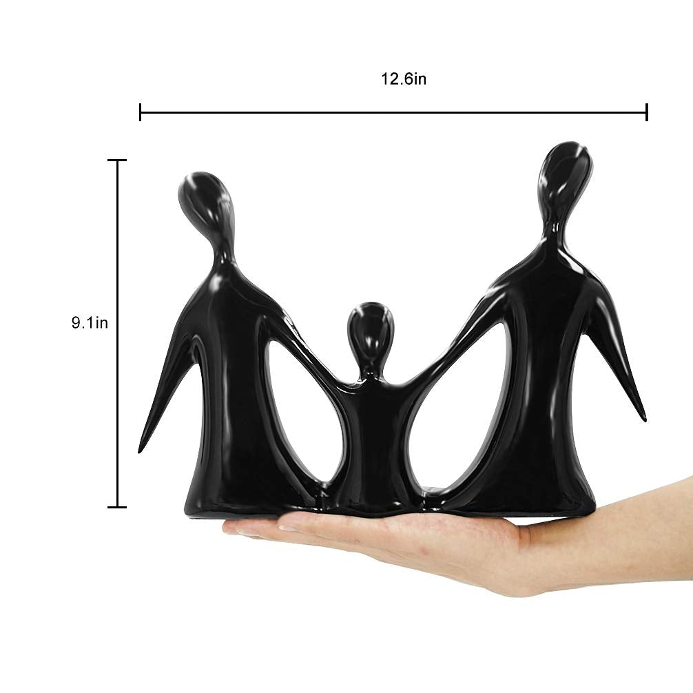 DreamsEden Family of 3 Figurines, Modern Art Family Sculpture Parents and Child Statue, Home Decor Tabletop Shelf Decoration, Gifts for Dad and Mother (Black)