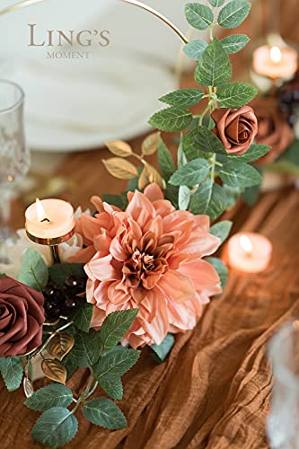 Ling's moment Candle Holder Hoop Terracotta Wreath Floral Centerpieces for Sweetheart Table, Head Table, Ceremony Receptio...