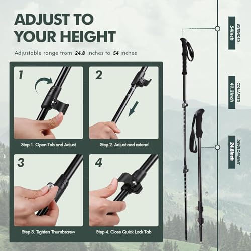 100% Carbon Fiber Trekking Poles - Collapsible Ultralight 3-Section Adjustable Hiking Poles with EVA Foam Grip, Quick Flip...