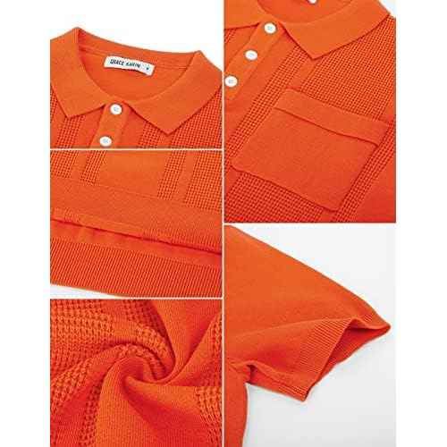 GRACE KARIN Mens Breathable Polo Shirts Short Sleeve Lightweight Knit Texture Golf Shirts Knitwear
