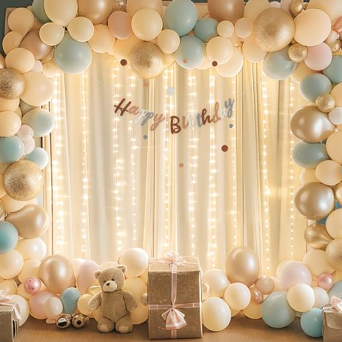 10x10ft Champagne Backdrop Curtains with Lights Wrinkle Free Fabric Backdrop Curtain for Wedding Birthday Party Baby Showe...