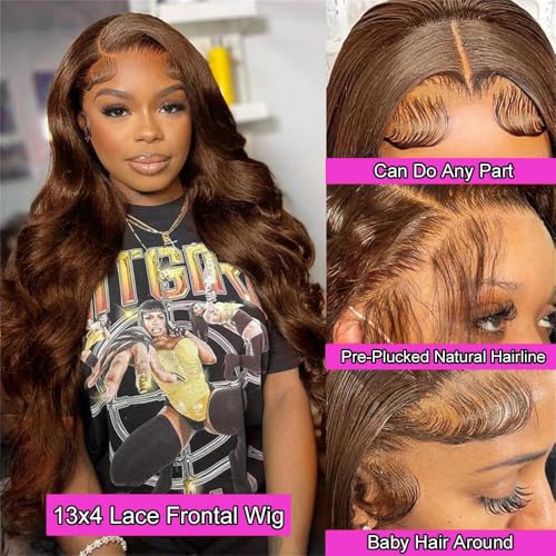 Chocolate Brown Lace Front Wigs Human Hair Body Wave 26 Inch #4 13x4 HD Transparent Brown Lace Front Wig Human Hair Wear and Go Glueless Wig Pre Plucked Colored HD Lace Frontal Wigs For Black Women