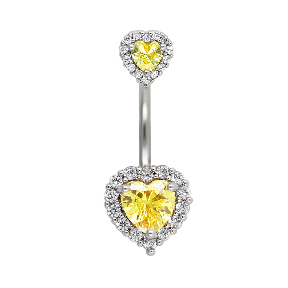 Excepro Belly Rings 316L Surgical SS PVD Plated Multicolor Heart CZ Navel Piercing Shiny Belly Button Rings (yellow)
