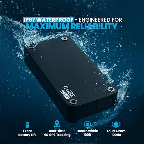 Cube Pro GPS Tracker for Vehicles with Built-in 1 Year Battery - IP67 Waterproof Real Time GPS Tracker for Cars - iOS & An...