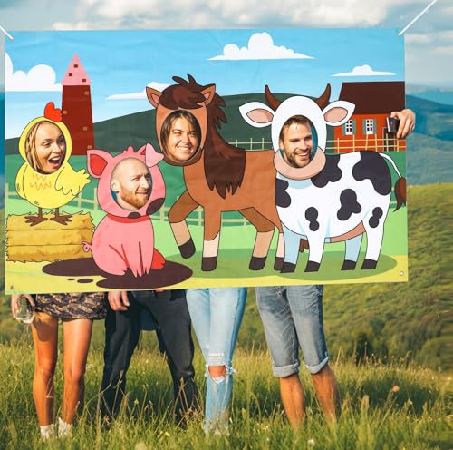 Hahafelt Large 72 x 42 Inches Farm Animals Decorations Hole in Face, Farm Theme Decor for Birthday, Party Supplies, Photo ...