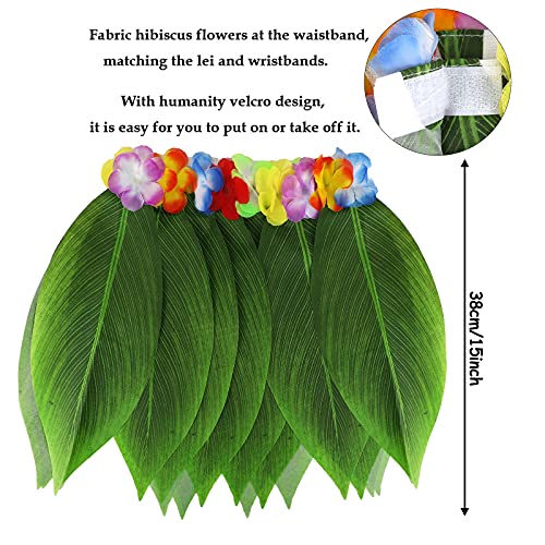 PHOGARY 7 Pack Hawaiian Flower Leaf Hula Skirt Costume Accessory Kit for Hawaii Luau Party