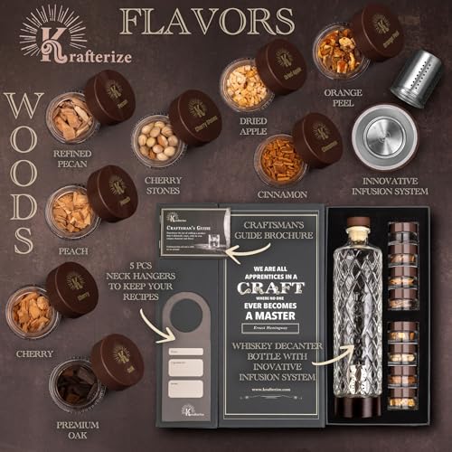 DIY Whiskey Gifts for Men - DIY Whiskey Infusion Set - Whiskey Making Kit - Decanter Set with Botanicals & Wood Chips - Bo...