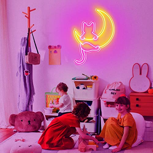 Anime Cat & Moon Neon Sign, Personalized Neon Signs for Wall Decor, LED Night Lights Home Decor Lights Backdrop LED Light ...