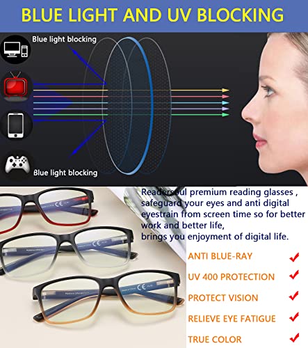 Reading Glasses for Men 4-Pack Stylish Computer Readers with Spring Hinges, Anti Glare/Eye Strain Filter UV Ray Blue Light...
