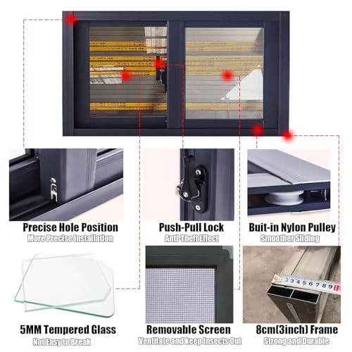 House Horizontal Sliding Window,Basement Replacement Windows,Aluminum Sliding Window with Screen and Tempered Glass,Ventilation Windows for Sheds Chicken Coops, Bathroom Makeover Small Restroom,White