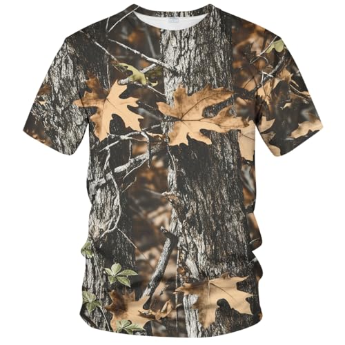 GHUALURU Men's Camo T Shirt Hunting Shirts Short Sleeve Fishing Camouflage Shirt