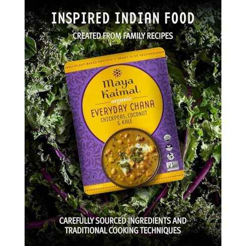 Maya Kaimal Foods - Organic Indian Everyday Chana - 10oz - Fully Cooked Chickpeas with Coconut & Kale - Vegan - Microwavable - Ready to Eat - Pack of 6