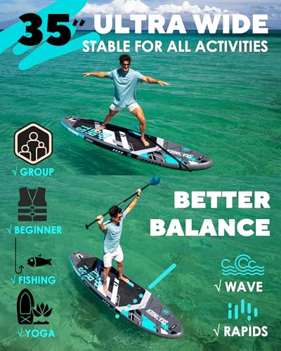 Skatinger 11'6×35" Super Wide Inflatable Paddle Board, Ultra Stable Stand Up Paddleboards for 450lb/3 People/Family/Big Si...