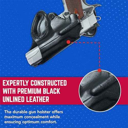 DeSantis Small of Back (S.O.B.) OWB Gun Holster- Leather Holster for Pistols, Fits Standard 1911 Models 3"-5", from COLT, S&W, SIG Sauer, Ruger, Kimber, Springfield, and Others- Right Hand Draw, Black