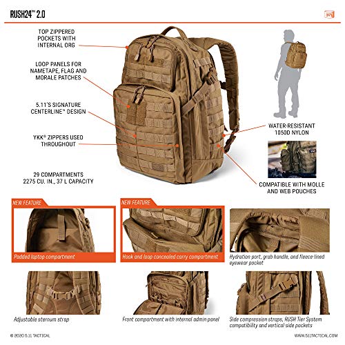 5.11 Tactical Rapid Excursion Pack, 23-Liter Capacity, Weatherproof Nylon Carryall, Style 56182