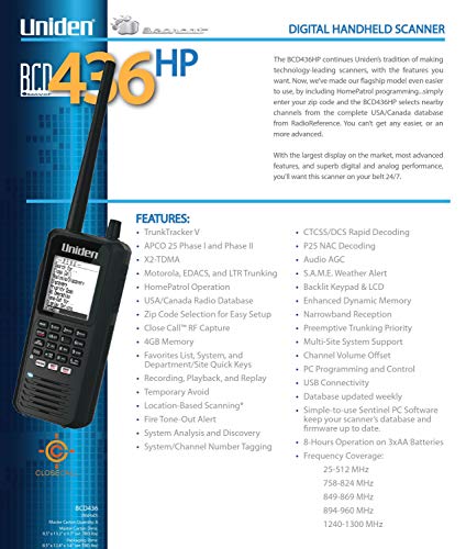 Uniden BCD436HP HomePatrol Series Digital Handheld Scanner. TrunkTracker V, Simple Programming, S.A.M.E. Emergency/Weather...