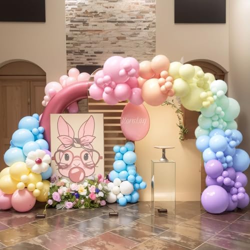 HOUSE OF PARTY 140PCS Pastel Rainbow Balloon Arch Garland Kit - Balloon Arch Kit-Birthday Balloons, Globos para Decoracion...