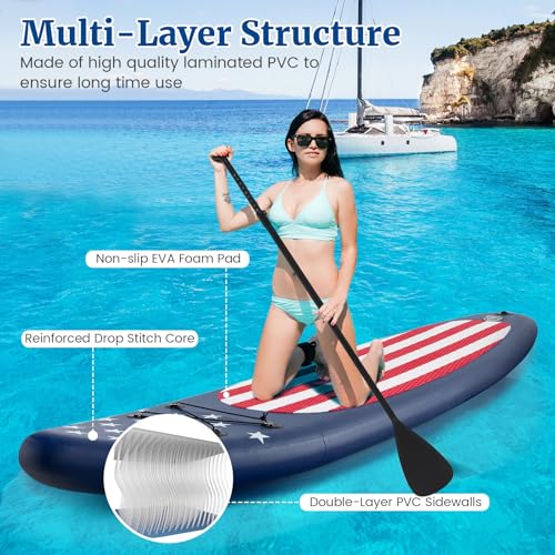 GYMAX Stand Up Paddle Board, Inflatable SUP with Wide Non-Slip EVA Deck, Accessories-Leash, D Rings, Hand Pump, Adjustable...