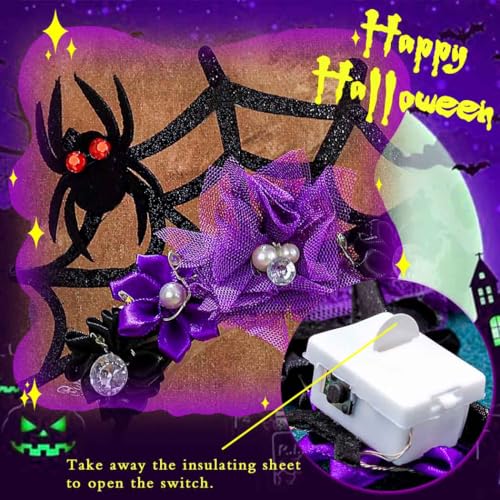 Uranian Light Up Halloween Headband LED Spider Web Headwear Spider Hairband Glowing Flower Party Hair Accessories for Women