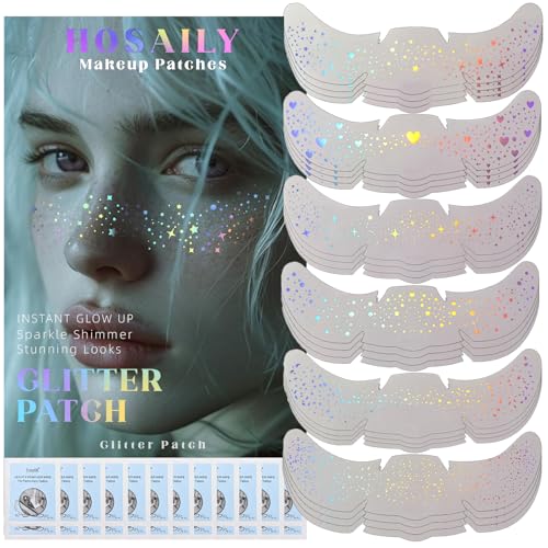 HOSAILY 24 pcs Holographic Multichrome Glitter Freckles Face Tattoo, Waterproof Sparkle Face Glitter Speckles Patches for ...